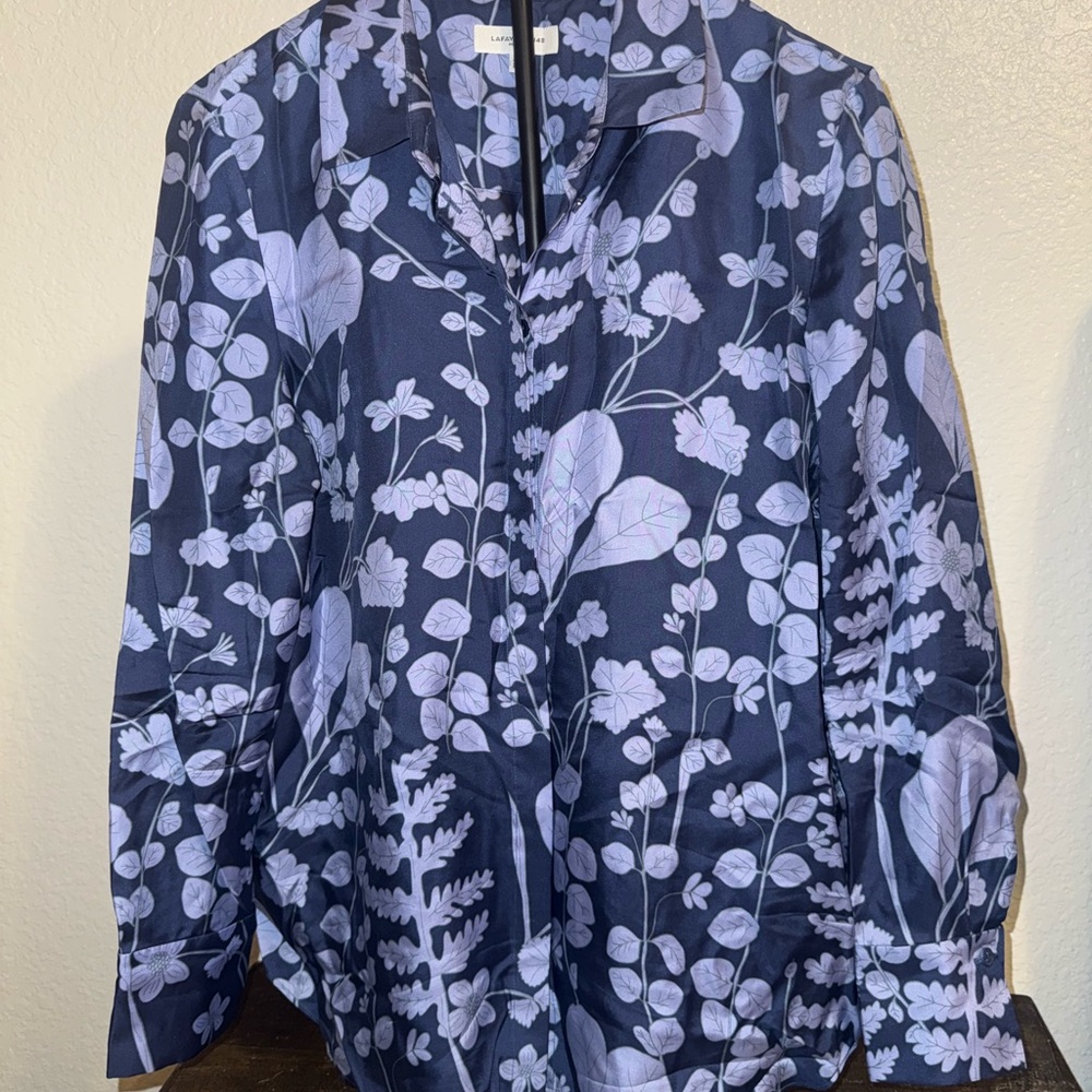 Lafayette 148 New York Blue Floral Blouse